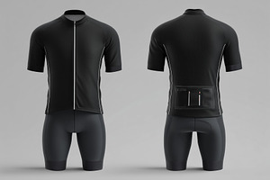 A sleek black cycling jersey and shorts set sports suit mockup from the front a, a Hoody Mockup by Textures & Backgrounds