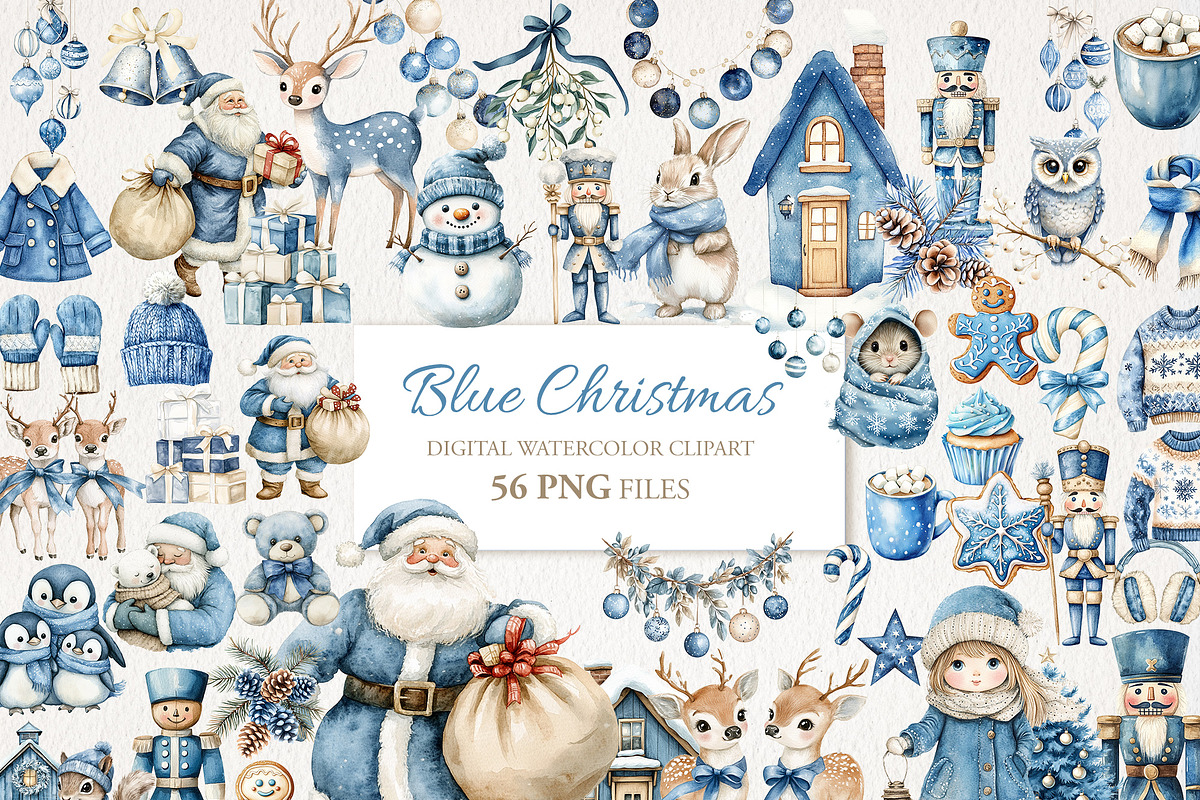 Blue Christmas Clipart 56 PNG, a Seasonal Illustration by EleSArtDesign (Photo 1 of 4)