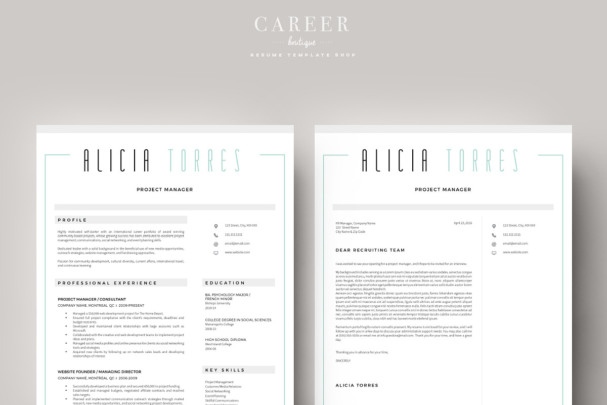 Modern Resume & CoverLetter Template, a Resume Template by careerboutique (Photo 3 of 6)