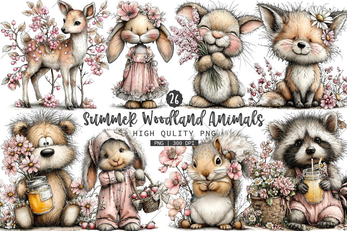 Summer Woodland Animals Clipart, a Seasonal Illustration by OK Design (Photo 1 of 6)