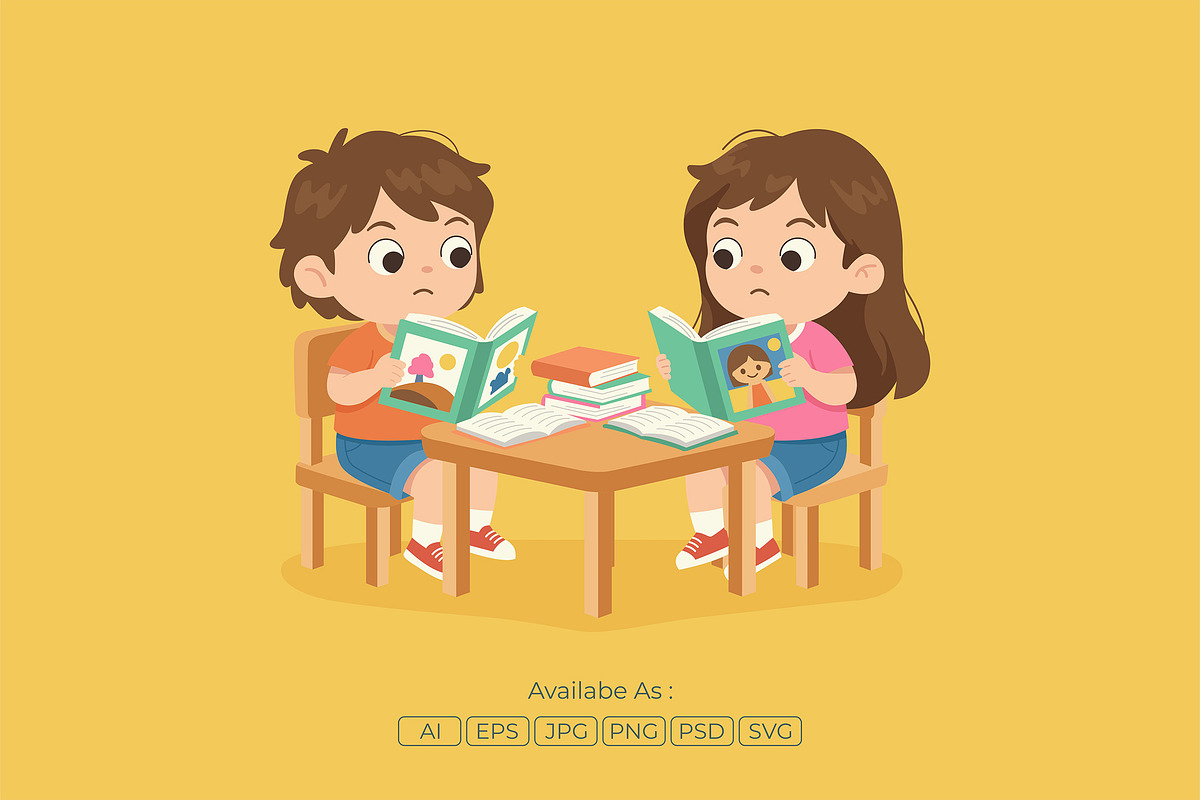 Cute Kids Reading Story Illustration, a Person Illustration by Partikusi Design (Photo 2 of 3)