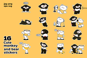 16 Monkey And Bear Stickers