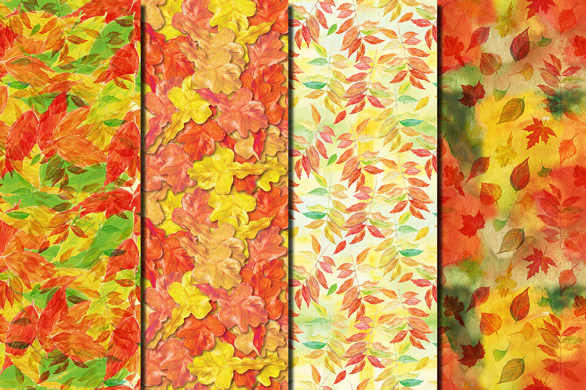 Watercolor Autumn leaves patterns, a Pattern Graphic by DollyPotterson (Photo 2 of 6)