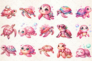 Watercolor Pink Sea Turtle Clipart, an Illustration by Rose Art (Thumbnail 2 of 7)