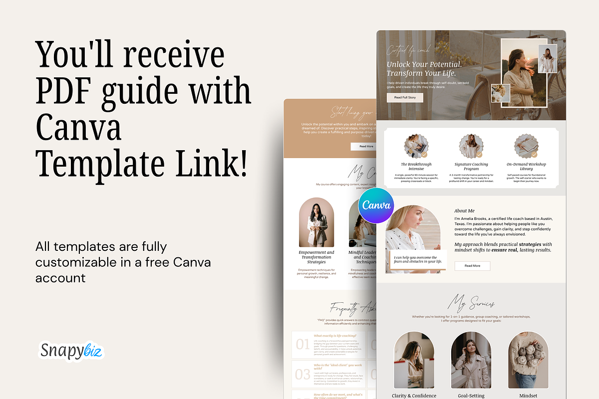 Life Coach Canva Website Template, a Landing Page Template by Snapybiz (Photo 3 of 10)