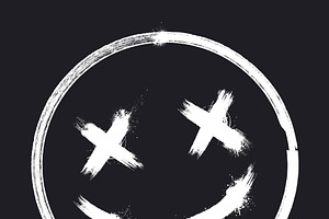 Grunge Smile Face. Halloween Sticker, an Emoji Icon by Black White Mouse Design