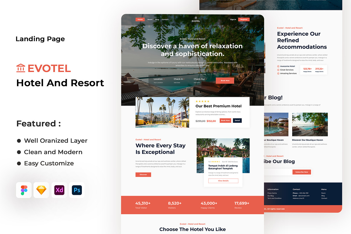 Hotel and Resort Landing Page, an UI Kit Template by ENATIVE (Photo 1 of 4)