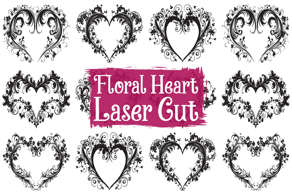 Floral Heart Outline Set for Crafts, an Illustration by balal