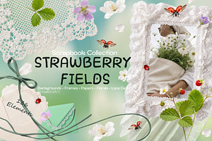 Strawberry Fields Collage Kit, an Object Graphic by DreamoraArt