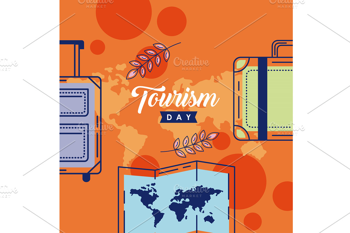 world tourism day lettering postcard, an Illustration by studiogstock