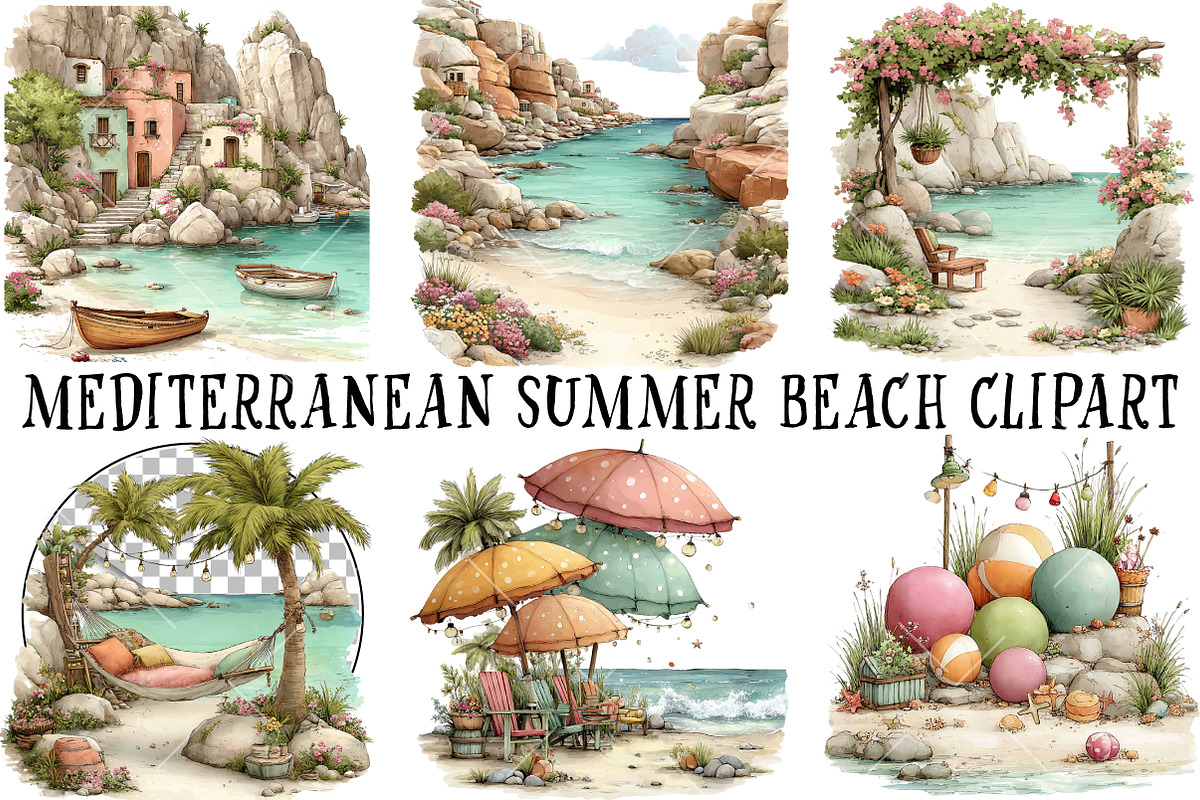 Mediterranean Summer Beach Clipart, an Illustration by OK Design (Photo 2 of 6)