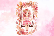 Pink Cute Autumn Fairy with Swing, a Seasonal Illustration by Craft Nest (Thumbnail 5 of 5)