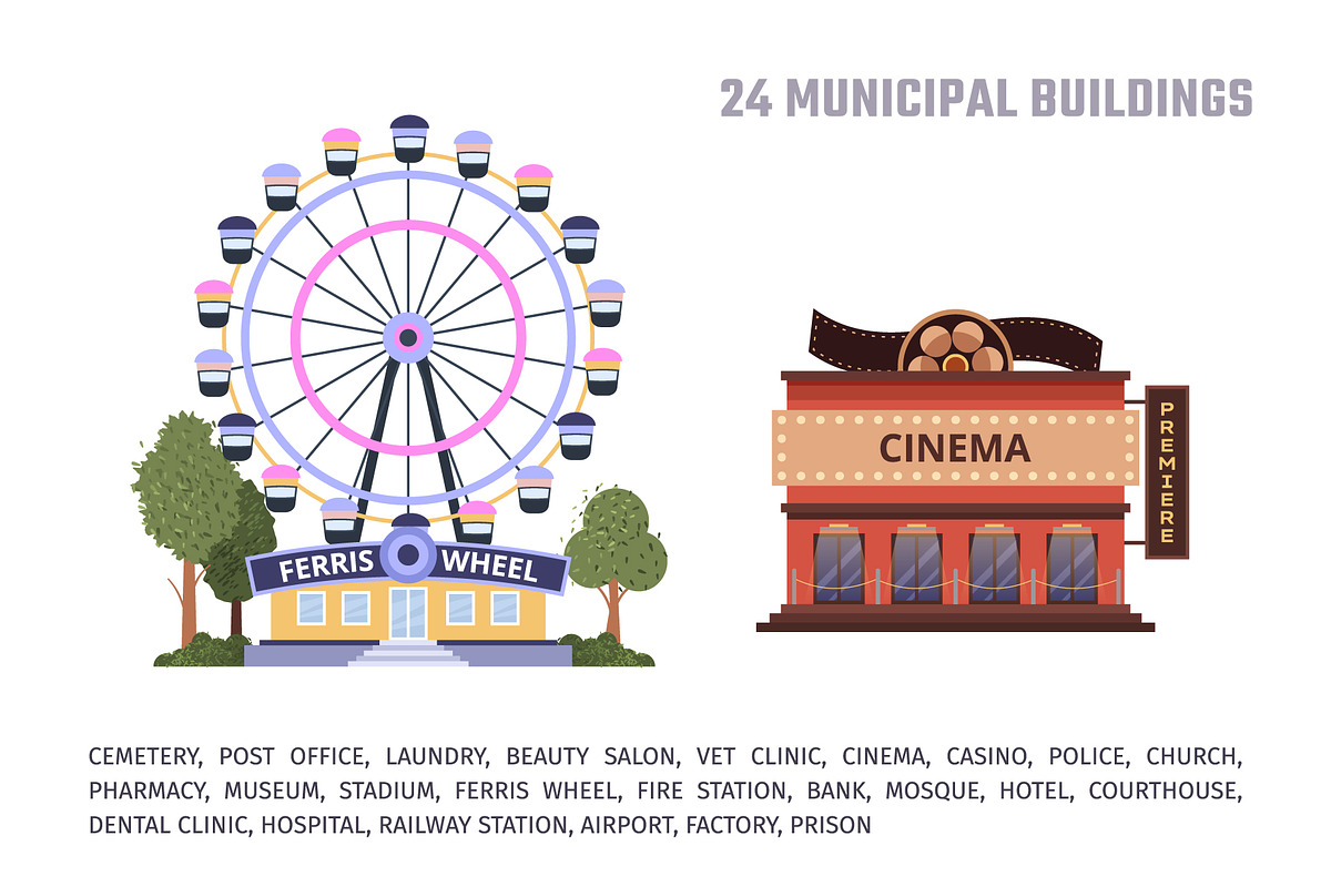 95 Urban, Rural, Municipal Buildings, an Object Illustration by IuliiaSavko (Photo 13 of 14)