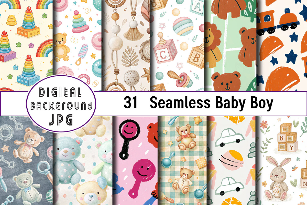 Seamless Baby Boy Digital Papers, an Illustration by Wow Magic (Photo 1 of 2)
