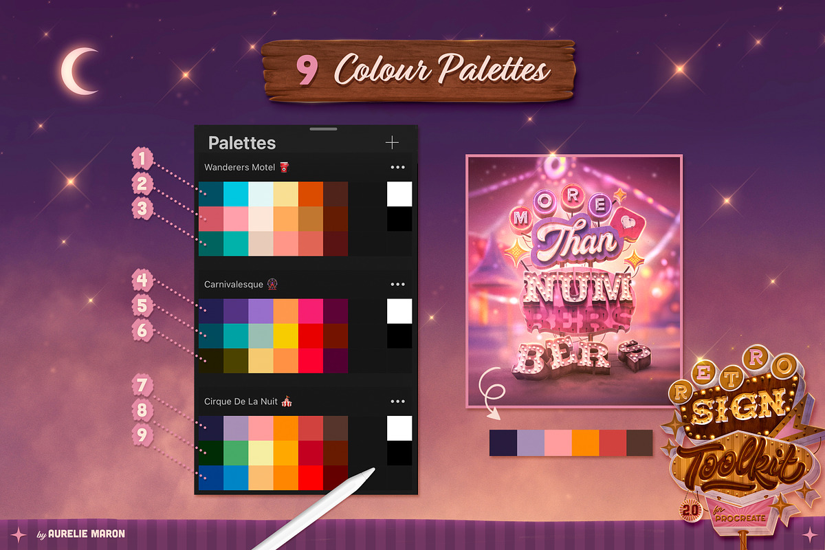 Retro Sign Toolkit 2.0 for Procreate, a Brush Add-On by Aurelie Maron (Photo 7 of 8)