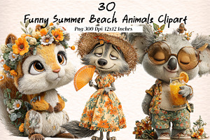 Funny Summer Beach Animals Clipart, an Illustration by Digital Artistic99