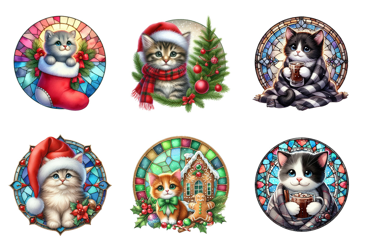 Christmas Cute Cat Ornament Bundle, an Illustration by SinaCreation (Photo 3 of 7)
