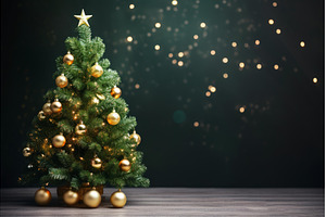 Christmas tree with golden ornaments, a Holiday Photo by Ylivdesign