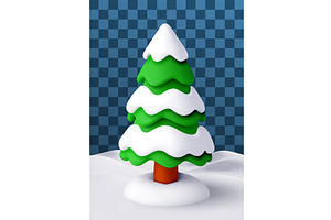 3D Green pine tree covered with, an Object Illustration by Abscent