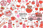 Groovy Valentines Day Clipart, a Decorative Illustration by KisbyArt (Thumbnail 1 of 6)