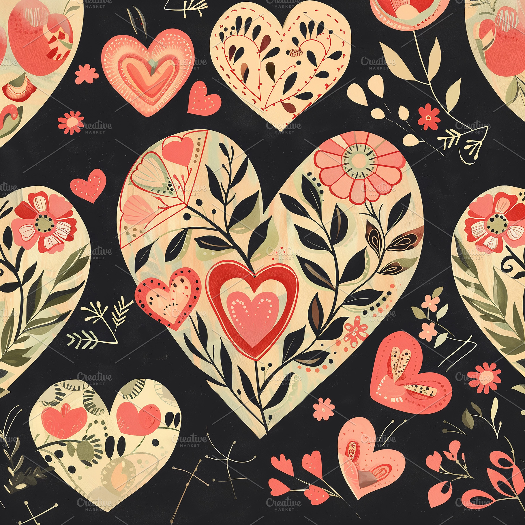 Wallpaper with red hearts with flowe, an Arts & Entertainment Photo by Imaginarium