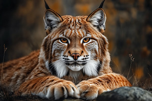 A close-up of a lynx resting on the ground, showcasing its striking orange fur,, an Animal Photo by Textures & Backgrounds