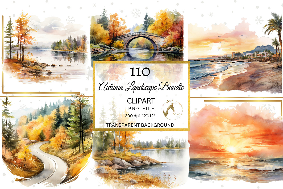 Watercolor Autumn Landscape Clipart, an Illustration by NiiiNArt (Photo 9 of 10)