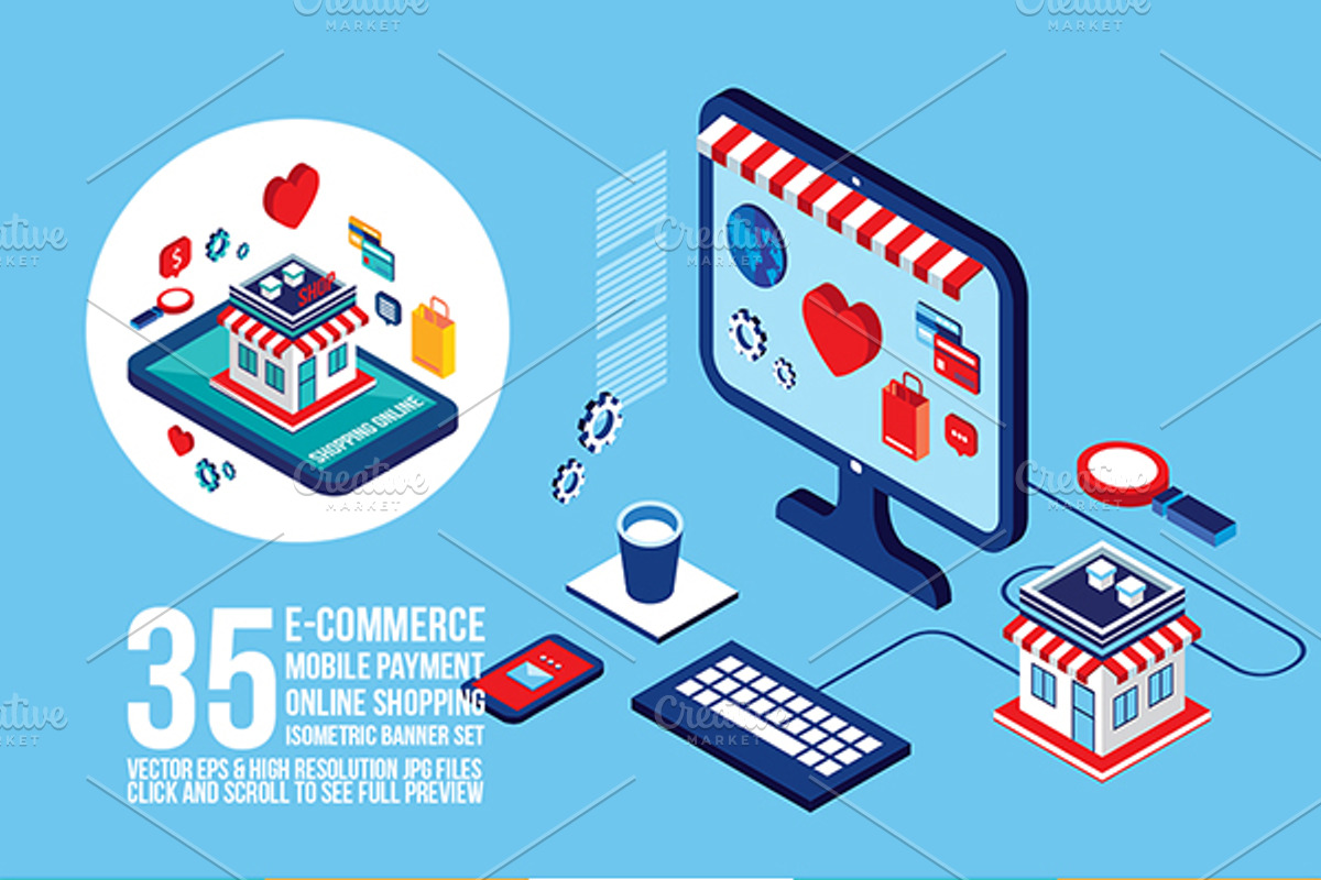 Online shopping e-commerce banners, a Work Illustration by Anttoniu (Photo 1 of 5)