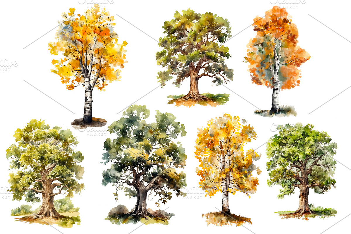 Trees and mountains,watercolor, an Object Illustration by AkvarelRiver (Photo 6 of 6)
