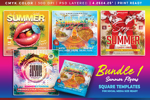 Summer Square Flyers Bundle 1, a Flyer Template by angelicafx