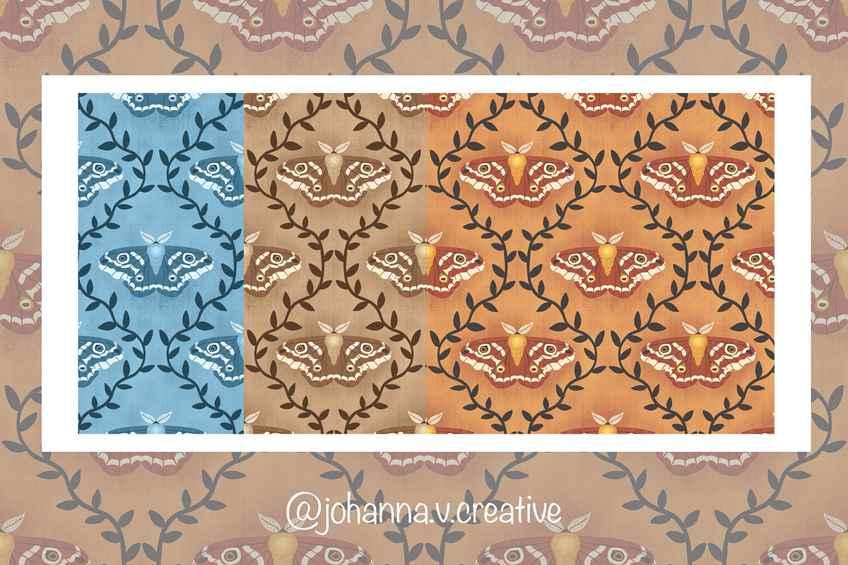Moths & Vines Seamless Pattern, an Animal Illustration by Johanna V. Creative (Photo 1 of 4)