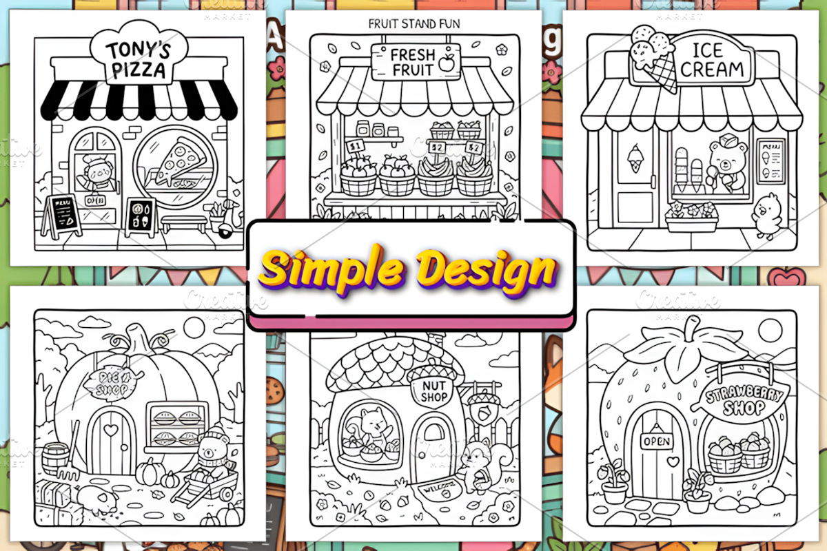 Cute Storefront Coloring Pages, a Decorative Illustration by Coco Bloom (Photo 3 of 4)