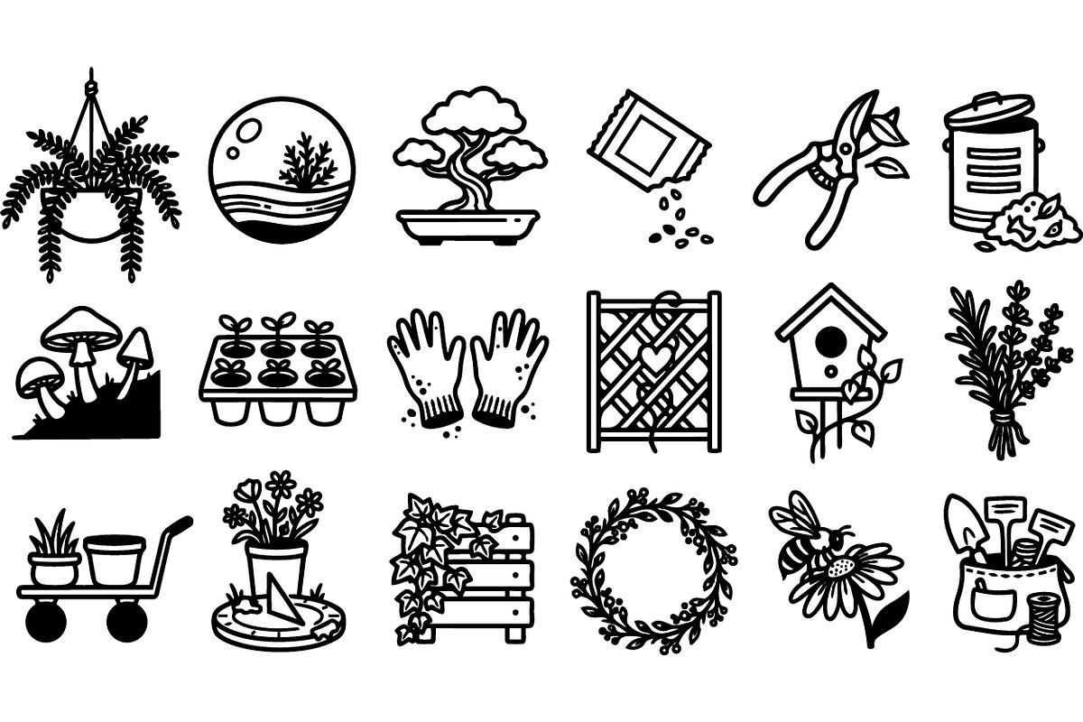 Hand Drawn Garden Icons Set, an Illustration by designvectx (Photo 2 of 3)