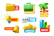 Labels with 3d elements. Office work, an Object Illustration by YummyBuum (Thumbnail 1 of 3)