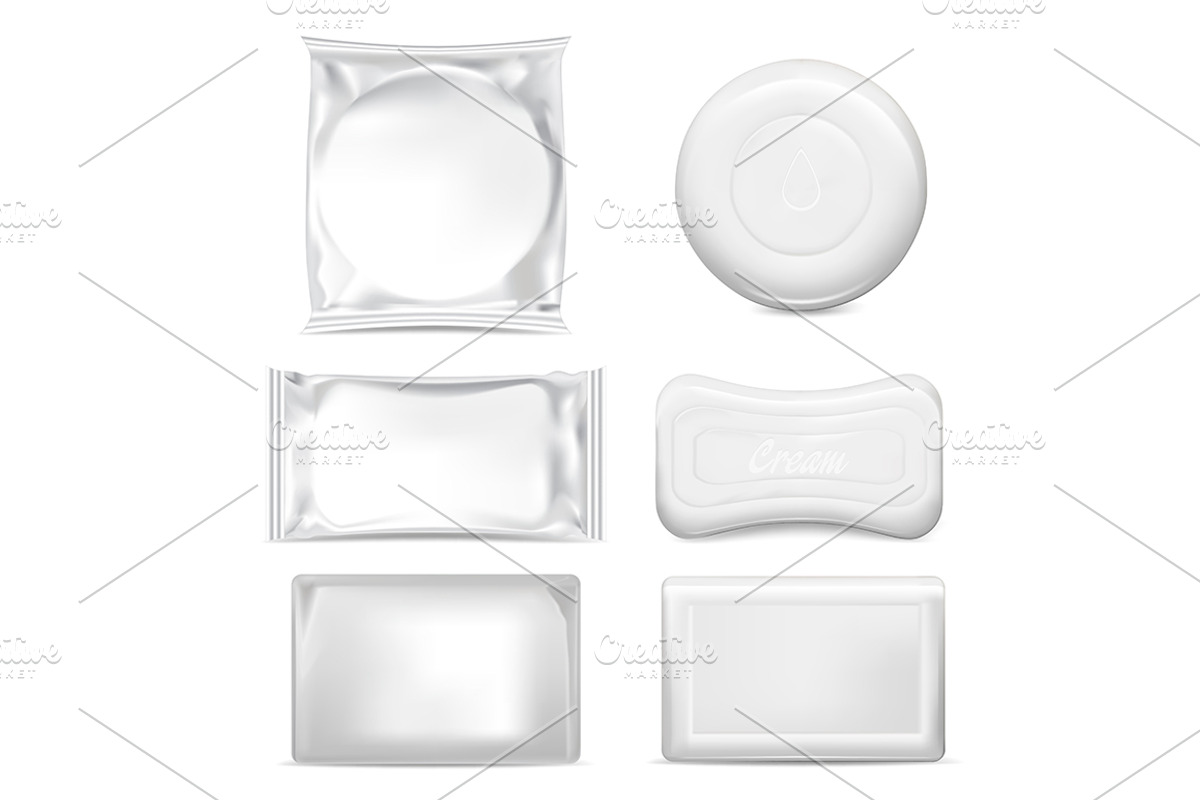 Realistic 3d White Soap Bars Set., an Object Graphic by Bigmouse_art