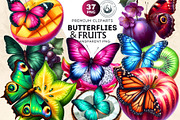 Vibrant Butterfly and Fruit Cliparts, an Animal Illustration by ThatsDesignArt (Thumbnail 1 of 10)