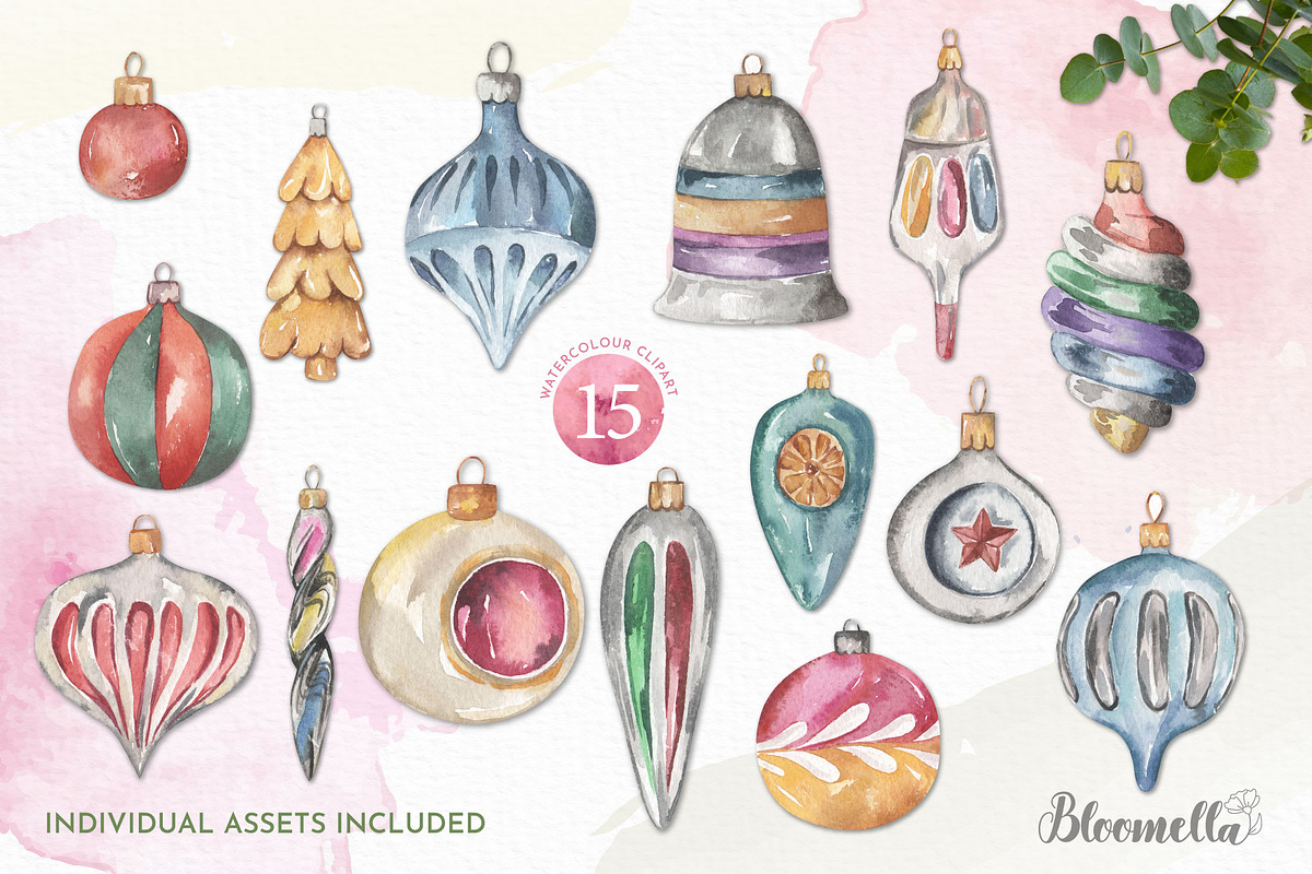 Christmas Decorations Watercolour, an Object Illustration by Bloomella (Photo 2 of 6)