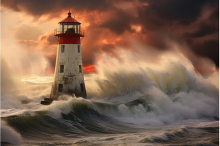 Tumultuous Lighthouse storm winter, a Nature Photo by Ylivdesign