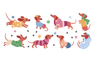 Dachshunds in clothes. Happy dog, an Animal Illustration by YummyBuum