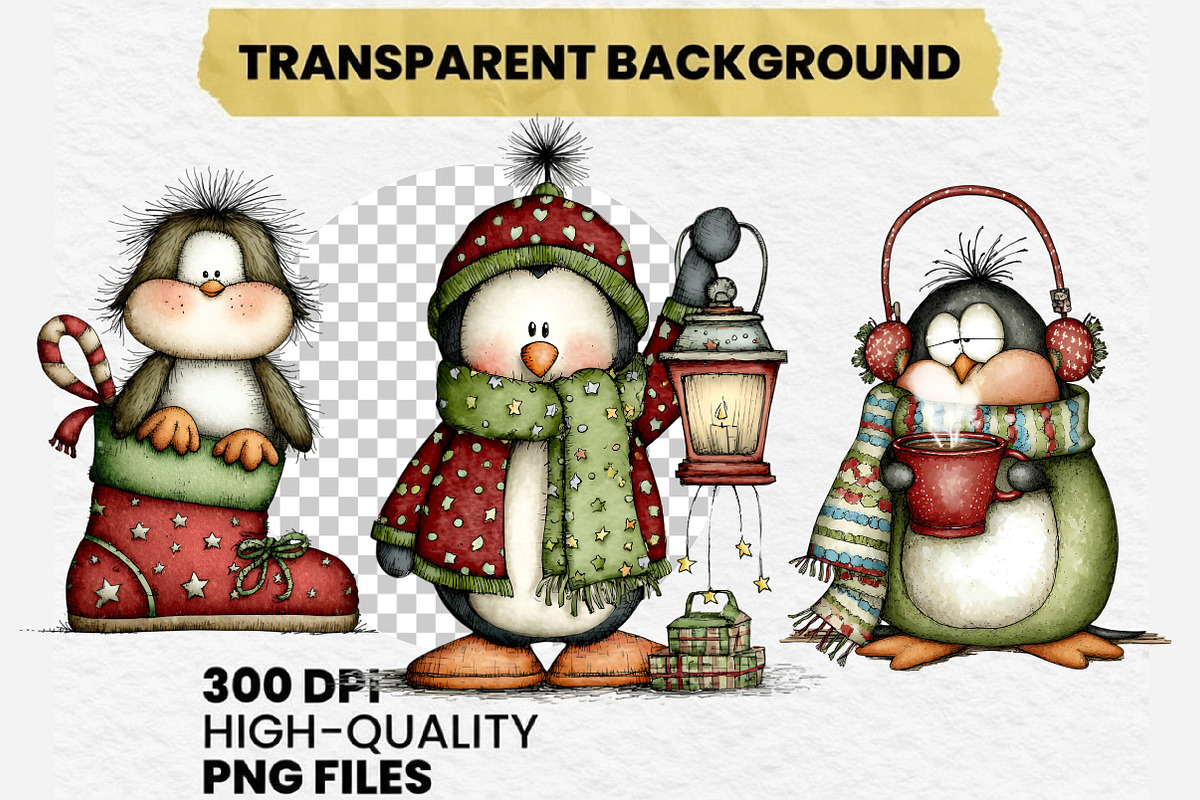 Whimsical Christmas Penguin Clipart, an Illustration by Dream Creation (Photo 7 of 7)