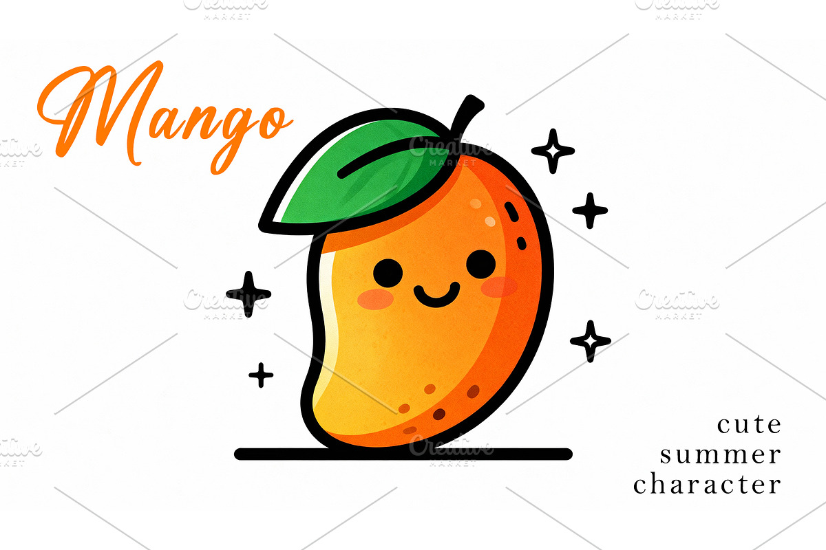 Cute cartoon mango character, an Object Illustration by Elen_Art (Photo 3 of 3)