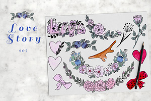 LOVE STORY Watercolor Clipart Set