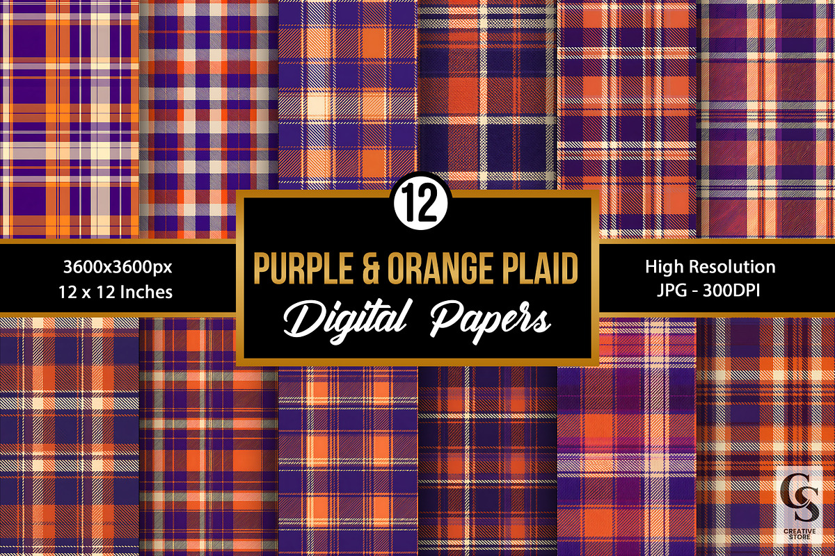Purple Orange Plaid Seamless Pattern, a Pattern Graphic by Creative Store (Photo 1 of 5)