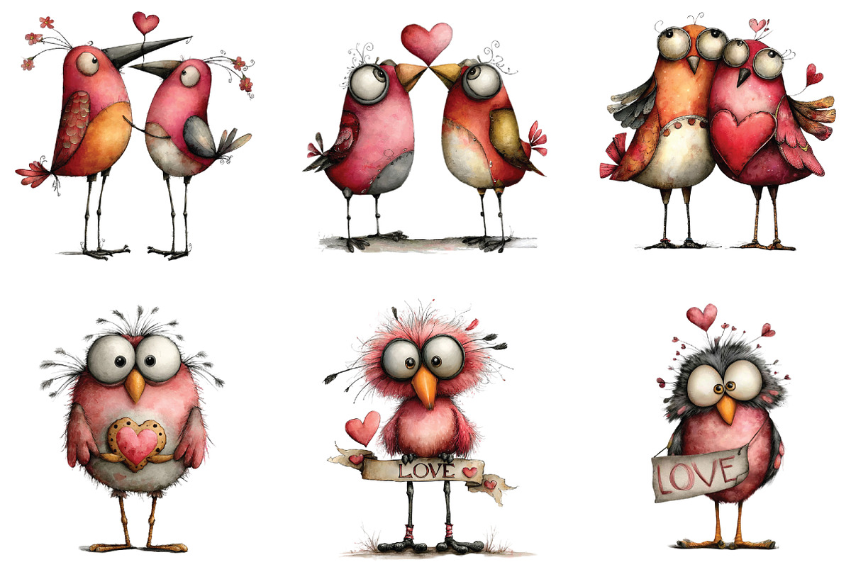 Whimsical Quirky Valentine Birds PNG, an Illustration by CraftArtStudio (Photo 3 of 6)