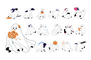 Halloween ghosts set + templates, a Seasonal Illustration by PaperTrident (Thumbnail 2 of 9)