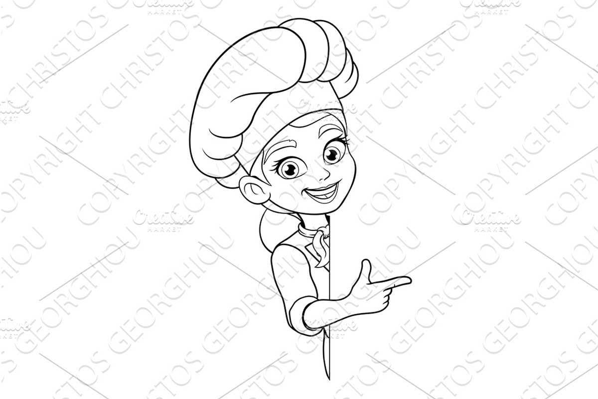 Black White Cartoon Woman Chef, a Food Illustration by Christos Georghiou