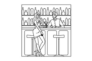 conversation chatting with bartender, a Person Illustration by pikepicture