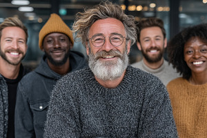Team of diverse and happy individuals smiling confidently in a modern setting, a Person Photo by AS photostudio