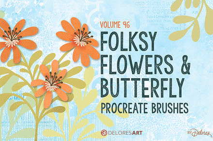 Folksy Flowers & Butterfly Procreate, a Brushes & More by DeloresArt