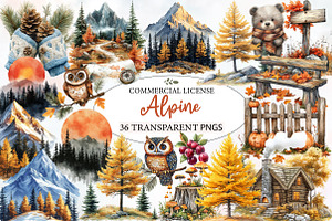 Watercolor Alpine Autumn Clipart, an Illustration by Designworld